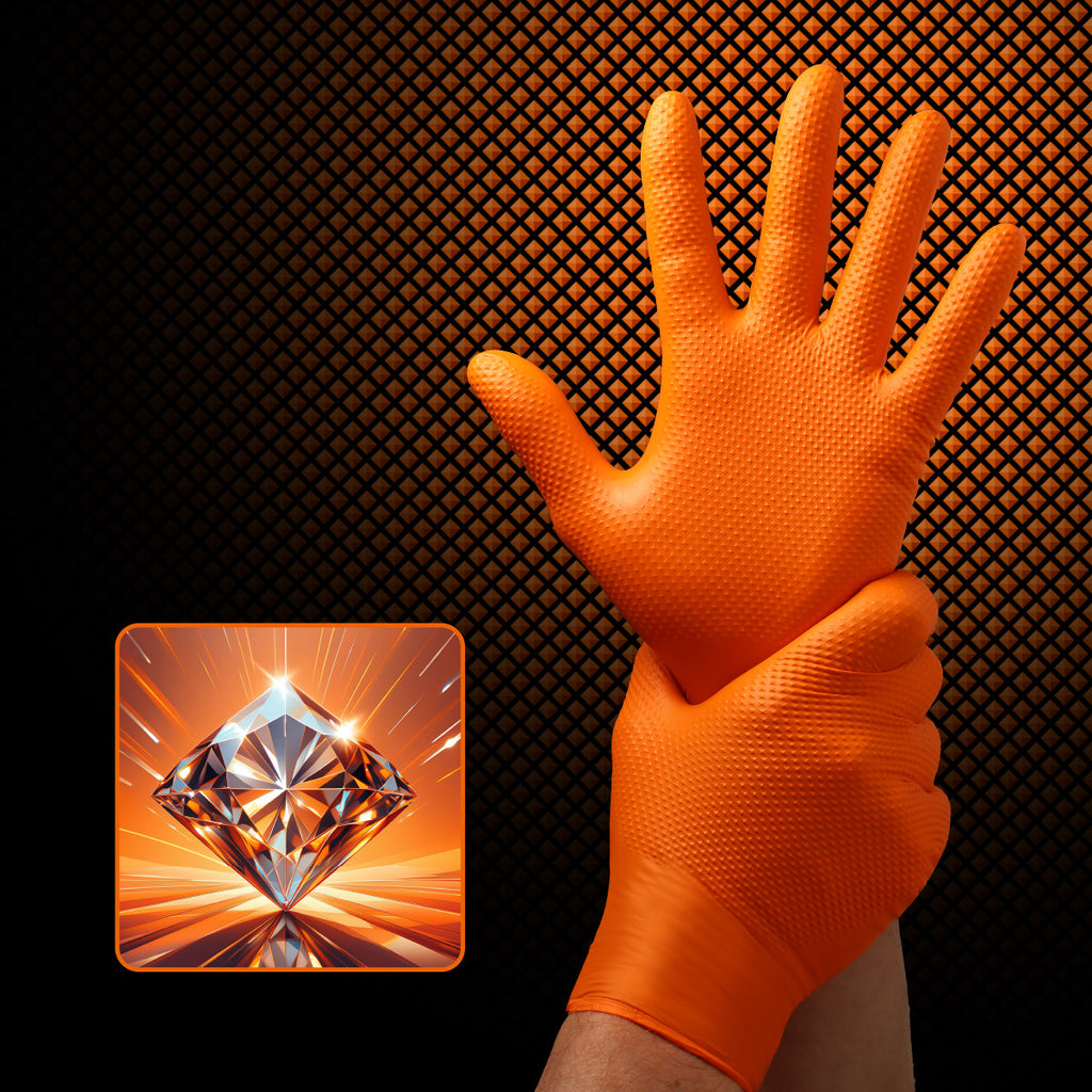 Mănuși Velo Strong, Orange, mărimea M, Nitril, textură diamant, protecție mecanici